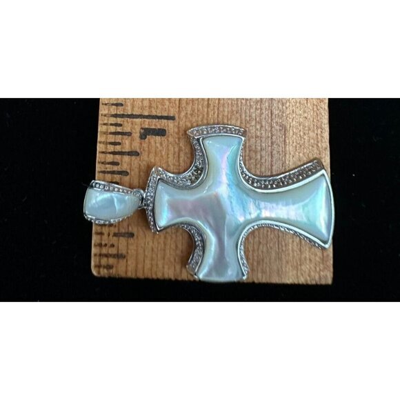 RARE Vintage Joseph Esposito Cross Pendant 925 Sterling Silver Mother of Pearl - Picture 6 of 6